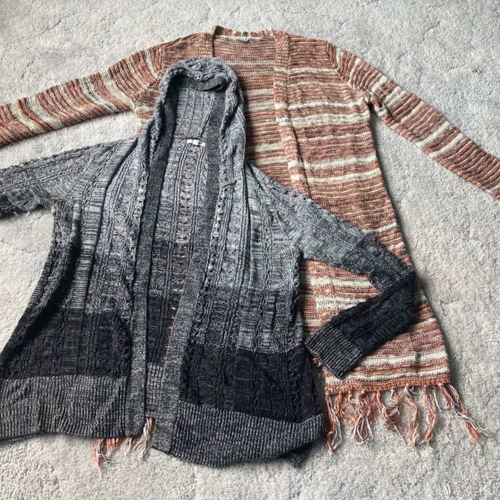 Chunky Open Cardigans Lot of 2 Size L Boho Cotton Acrylic Blend